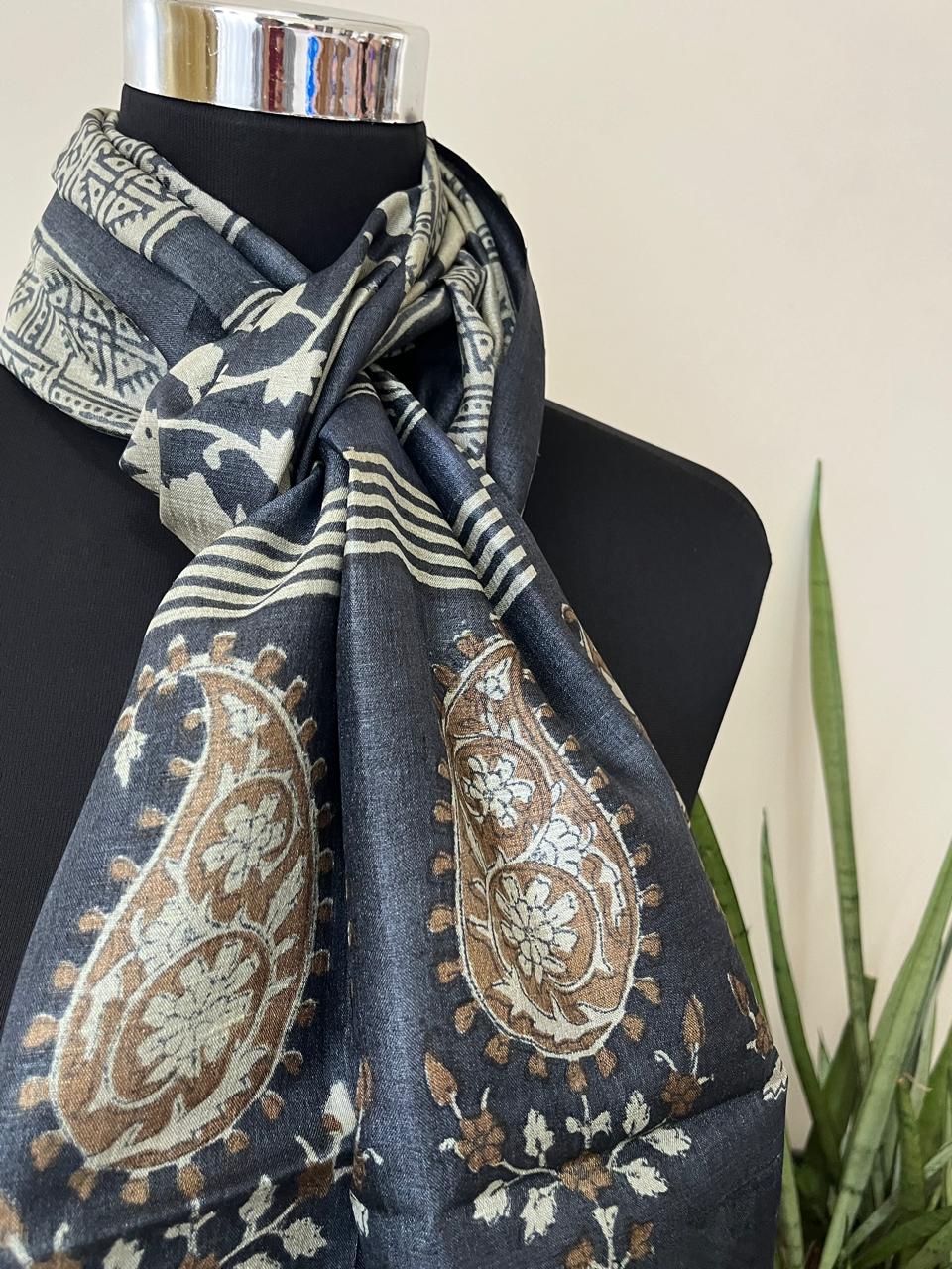 Pure Tussar Silk Handblock Printed Stole