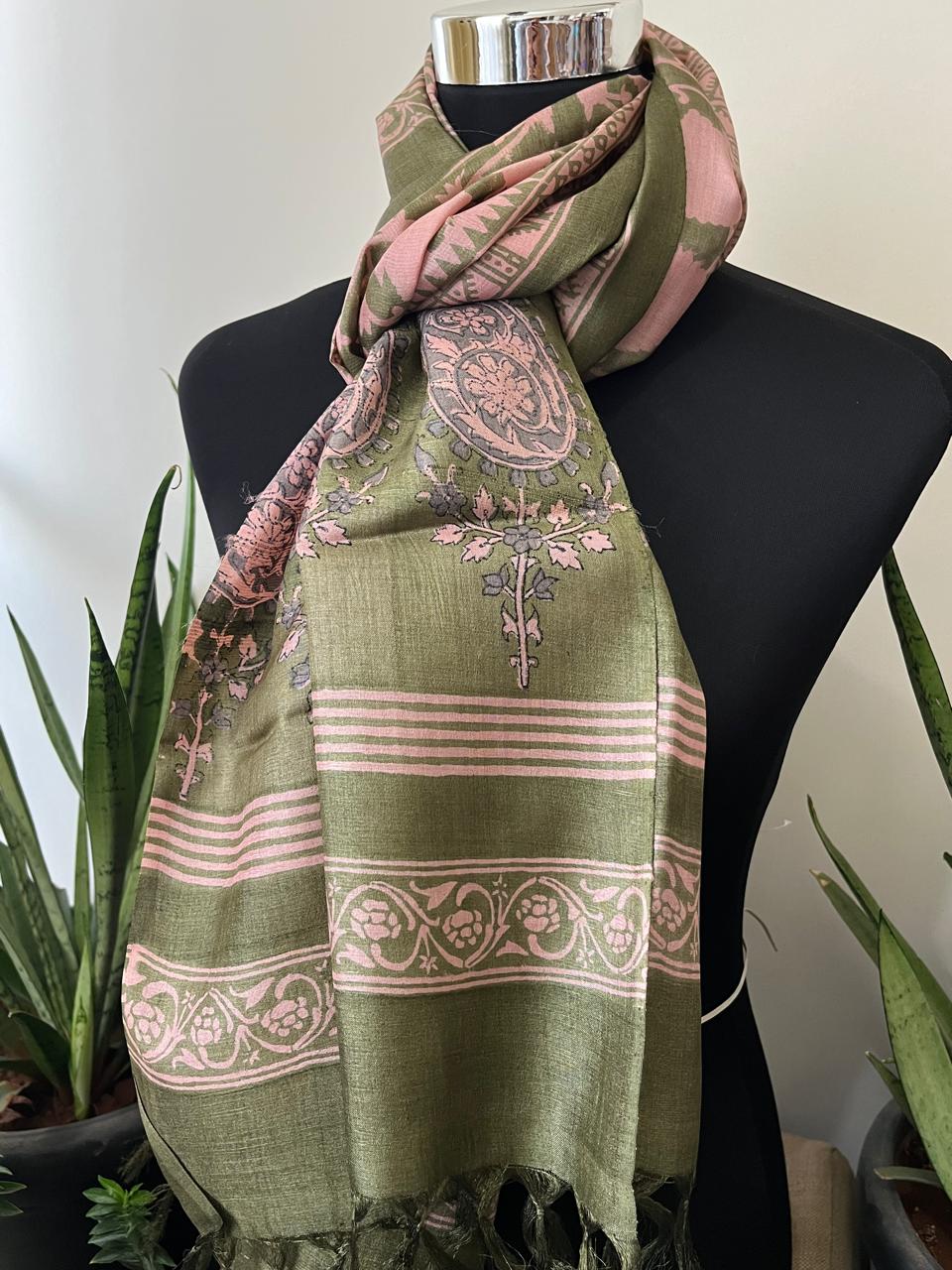 Pure Tussar Silk Handblock Printed Stole