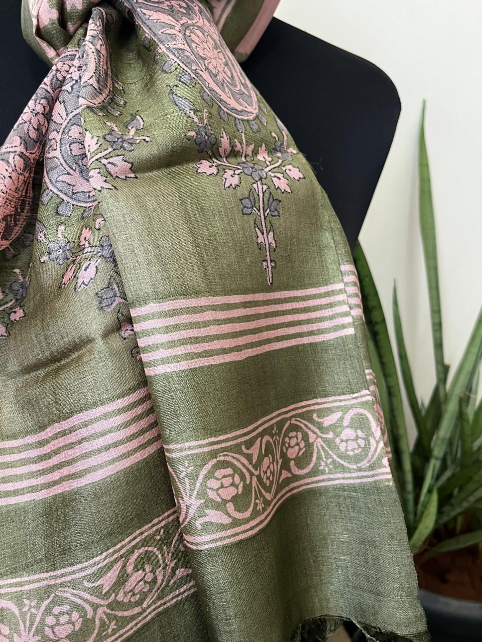 Pure Tussar Silk Handblock Printed Stole