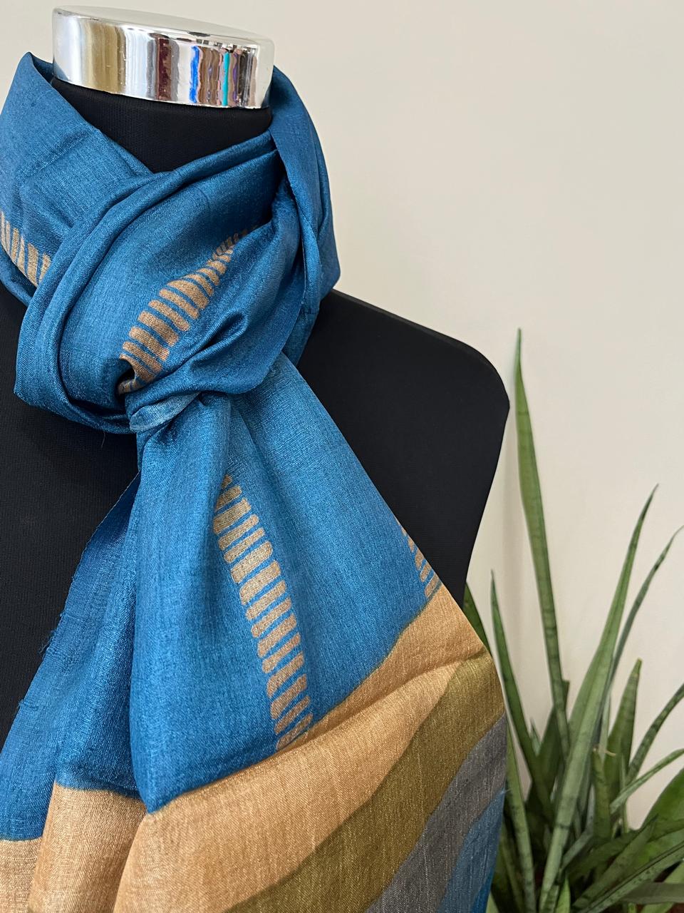 Pure Tussar Silk Handblock Printed Stole