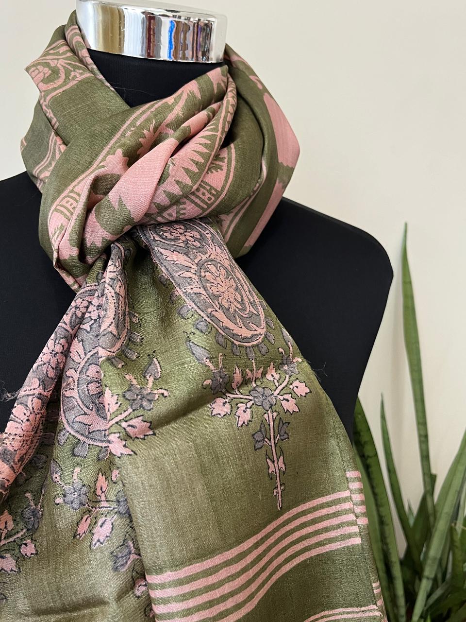 Pure Tussar Silk Handblock Printed Stole