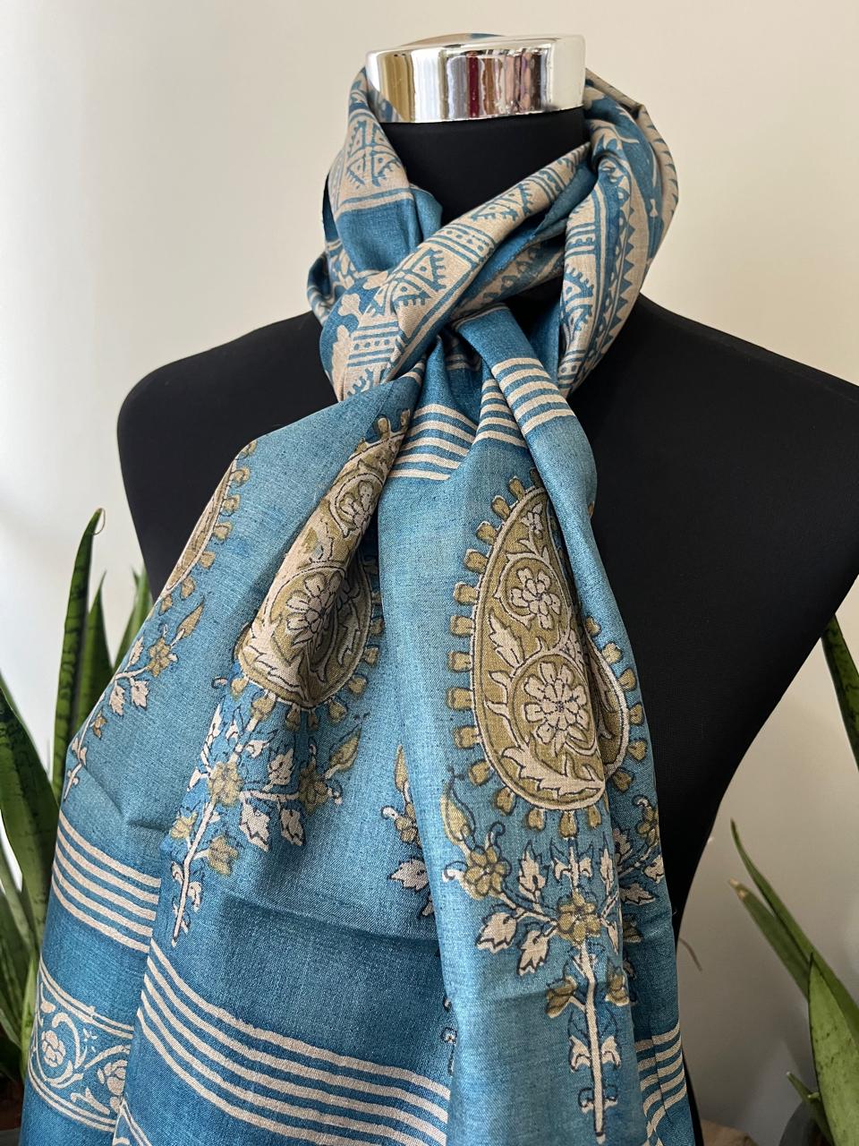 Pure Tussar Silk Handblock Printed Stole
