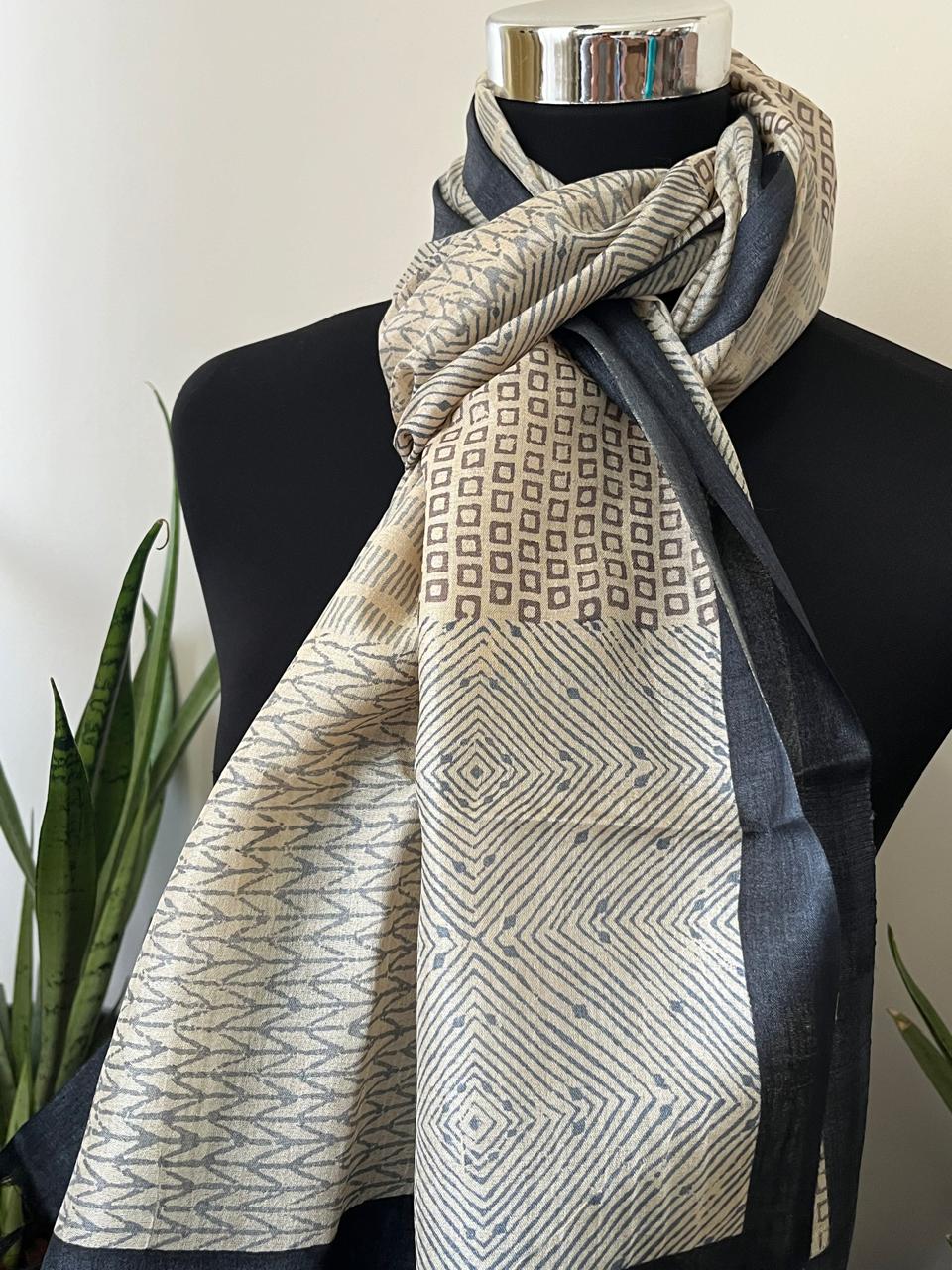 Pure Tussar Silk Handblock Printed Stole