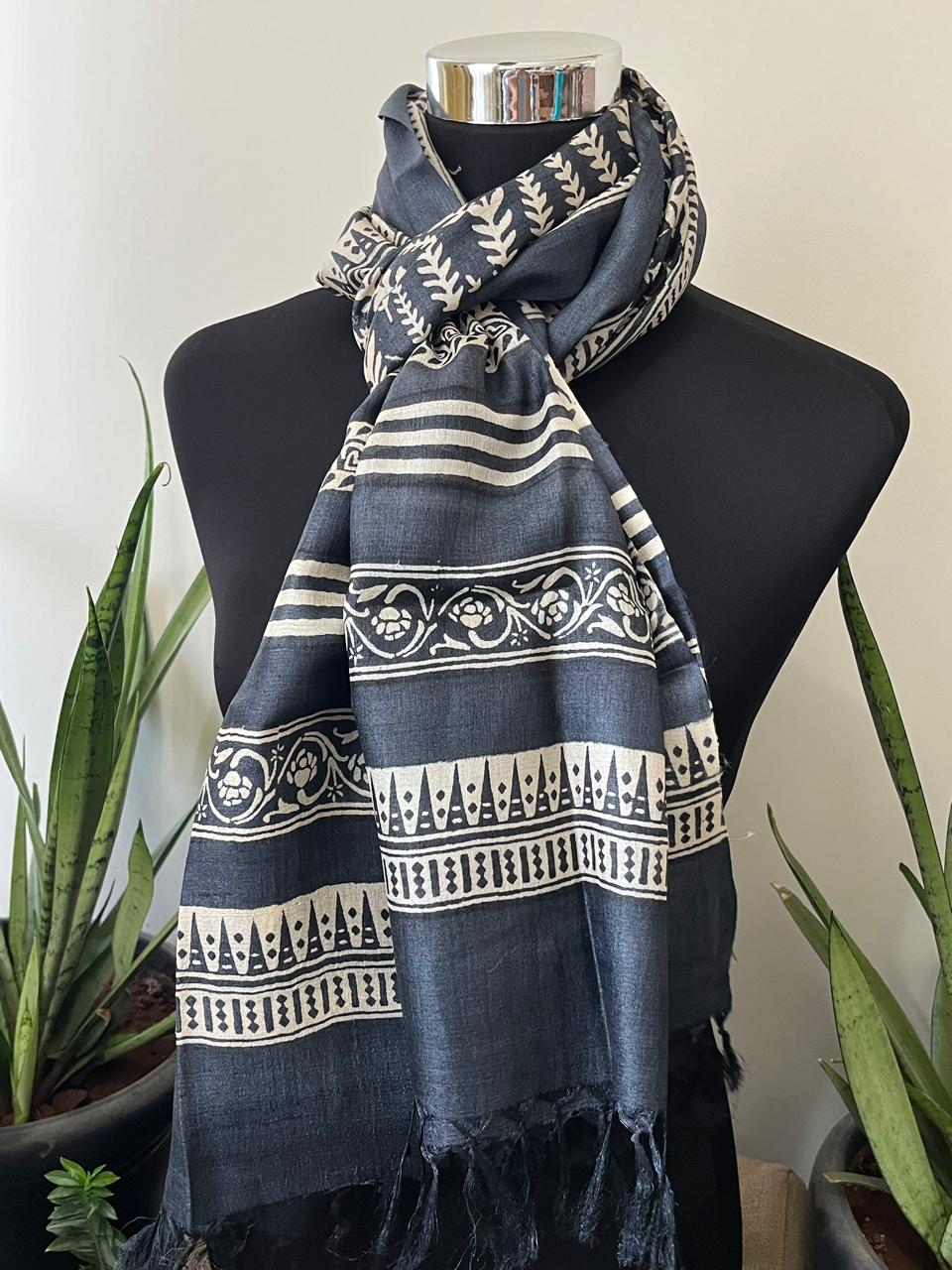 Pure Tussar Silk Handblock Printed Stole