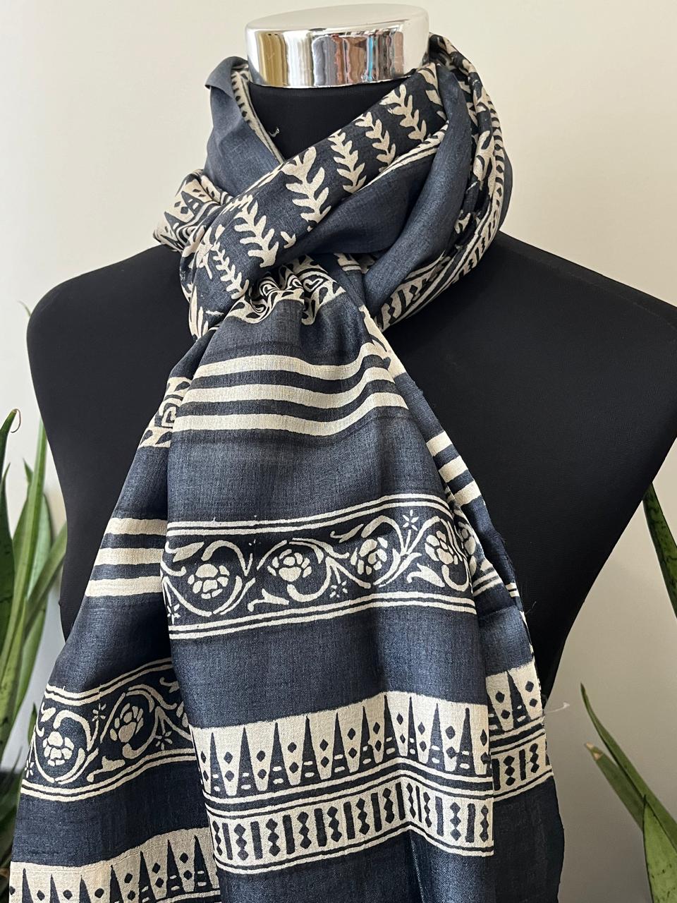 Pure Tussar Silk Handblock Printed Stole