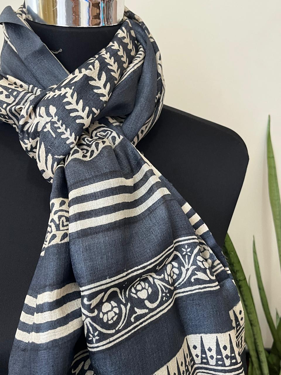 Pure Tussar Silk Handblock Printed Stole