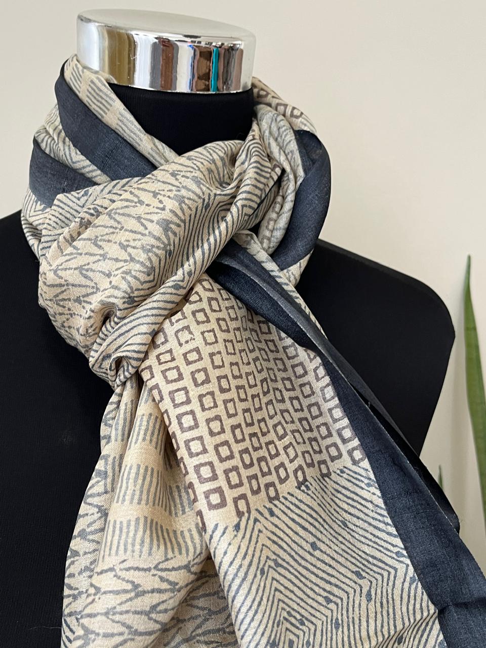 Pure Tussar Silk Handblock Printed Stole