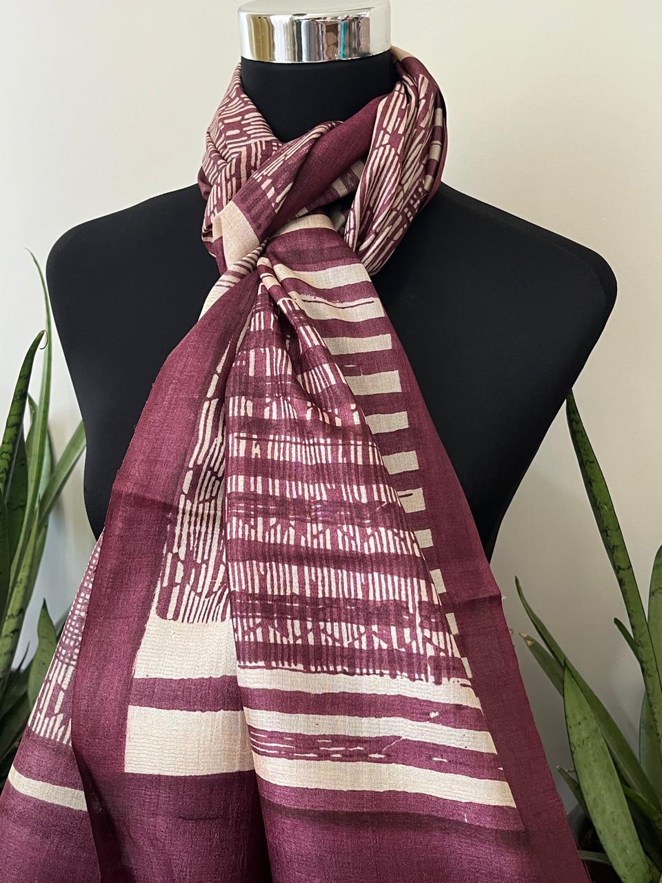 Pure Tussar Silk Handblock Printed Stole