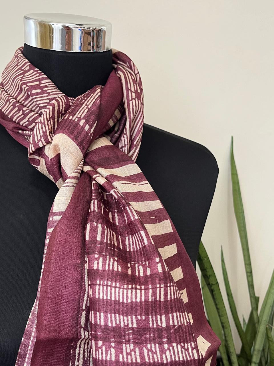 Pure Tussar Silk Handblock Printed Stole