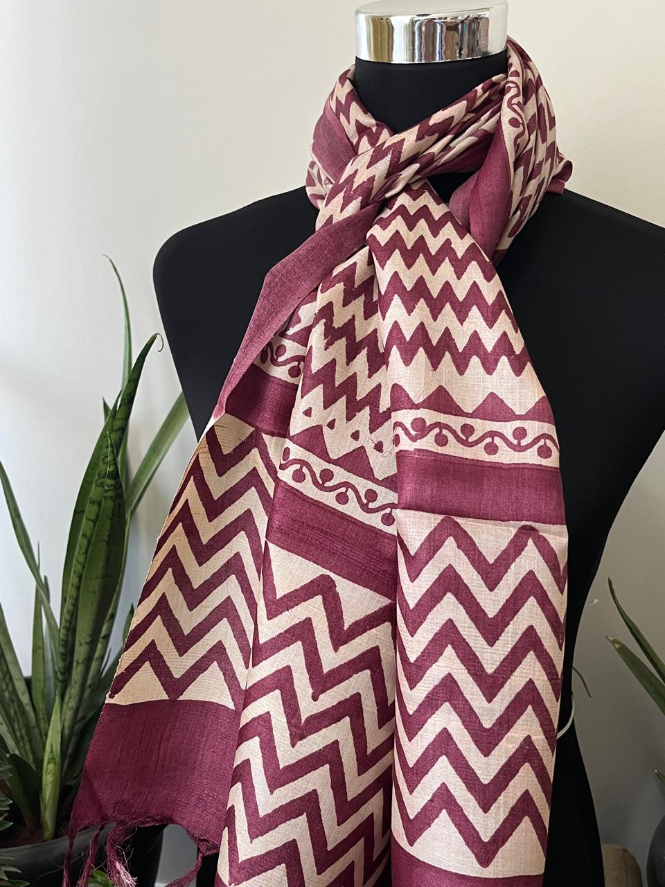 Pure Tussar Silk Handblock Printed Stole