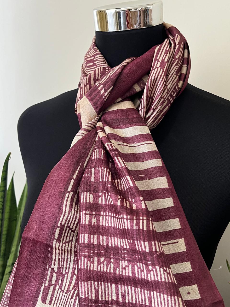 Pure Tussar Silk Handblock Printed Stole