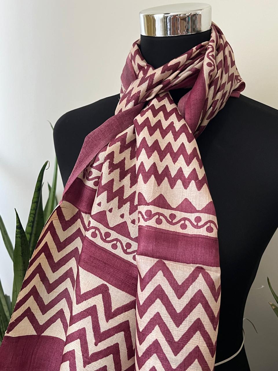 Pure Tussar Silk Handblock Printed Stole