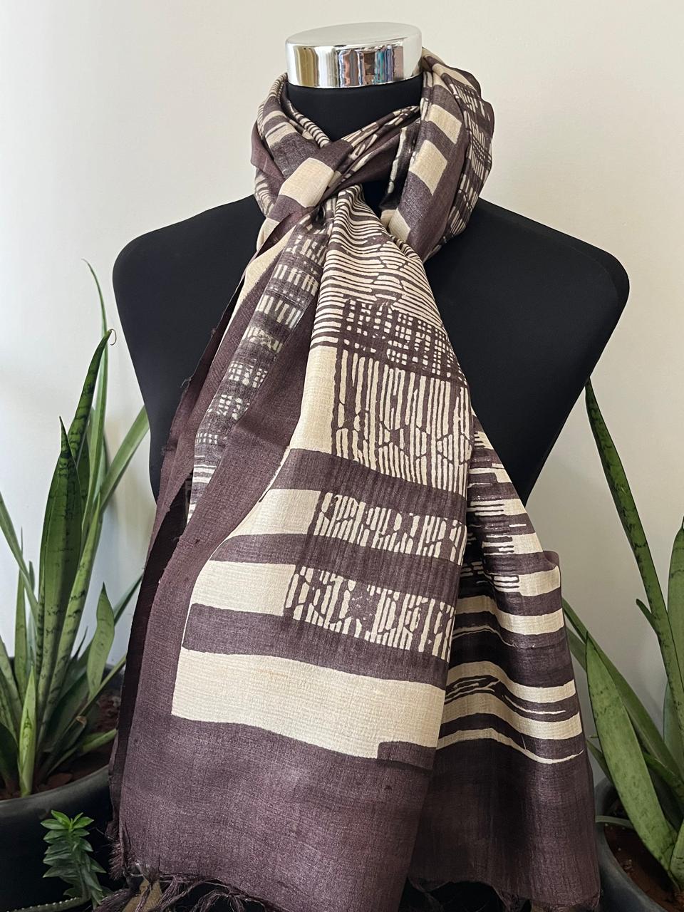 Pure Tussar Silk Handblock Printed Stole