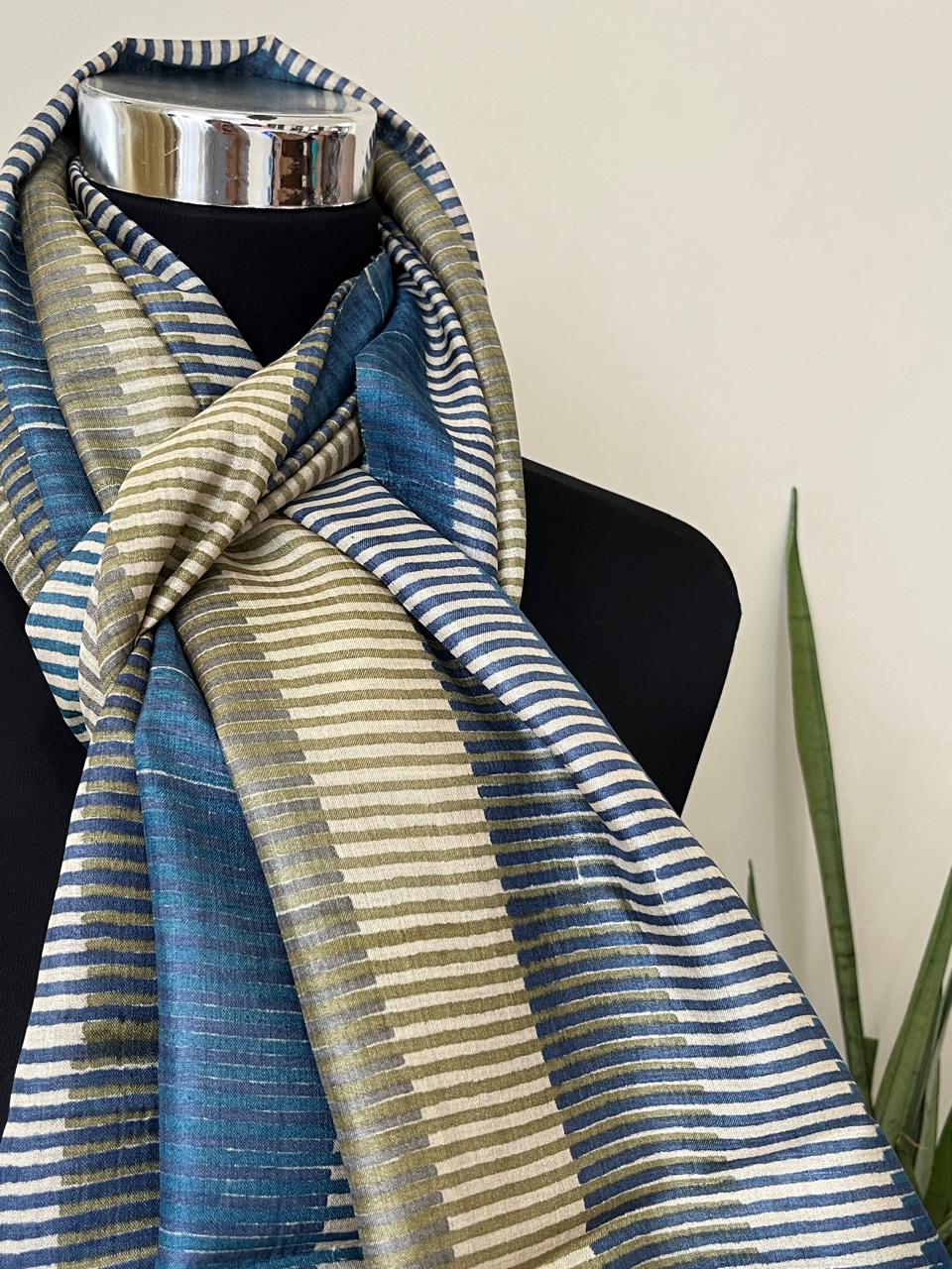 Pure Tussar Silk Handblock Printed Stole