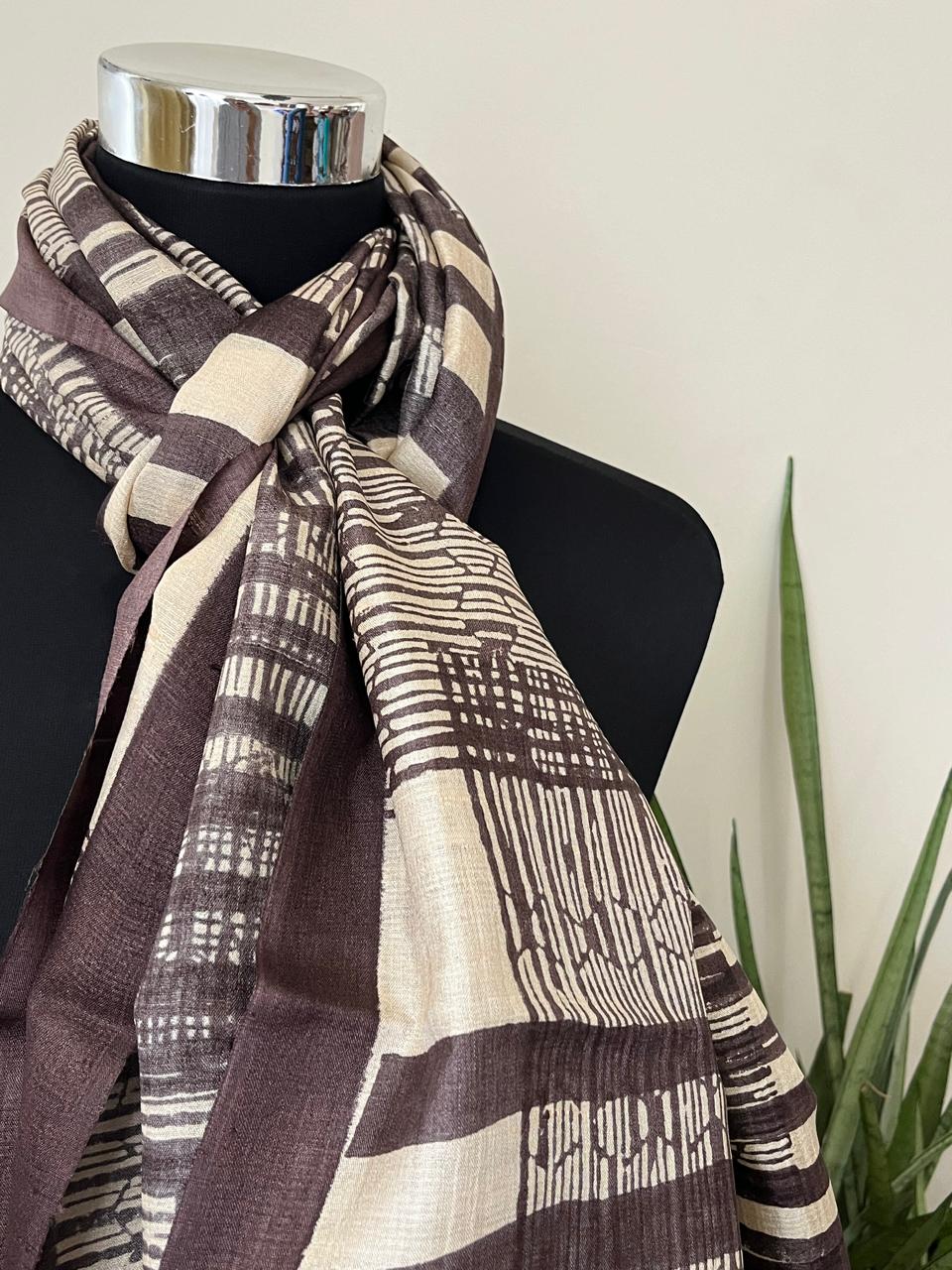 Pure Tussar Silk Handblock Printed Stole