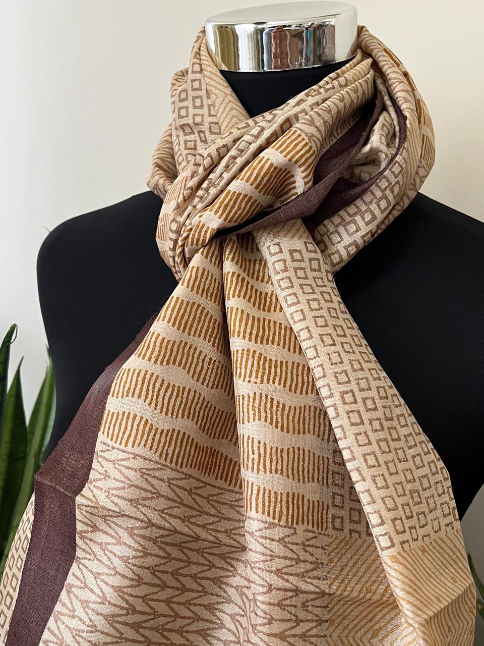 Pure Tussar Silk Handblock Printed Stole