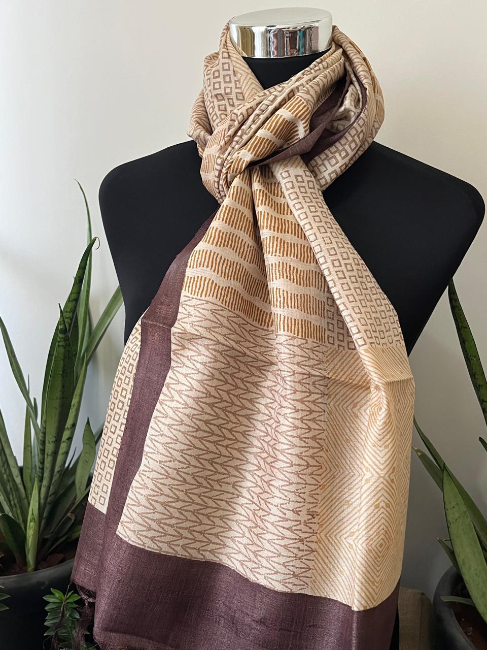 Pure Tussar Silk Handblock Printed Stole