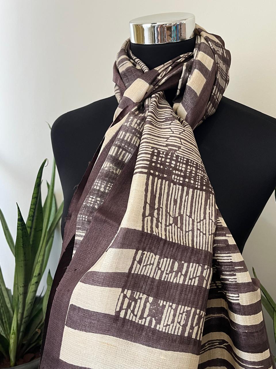 Pure Tussar Silk Handblock Printed Stole