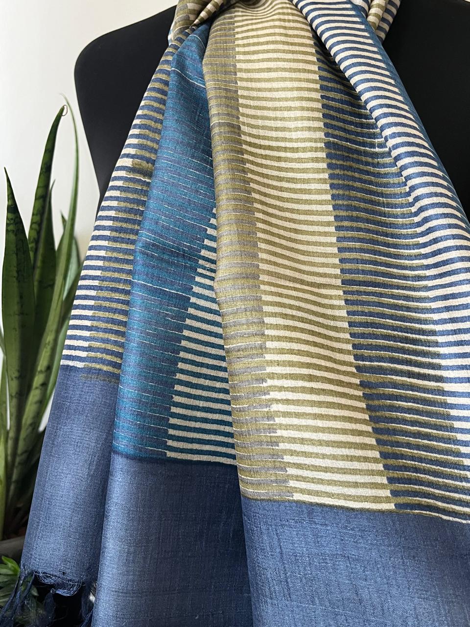 Pure Tussar Silk Handblock Printed Stole