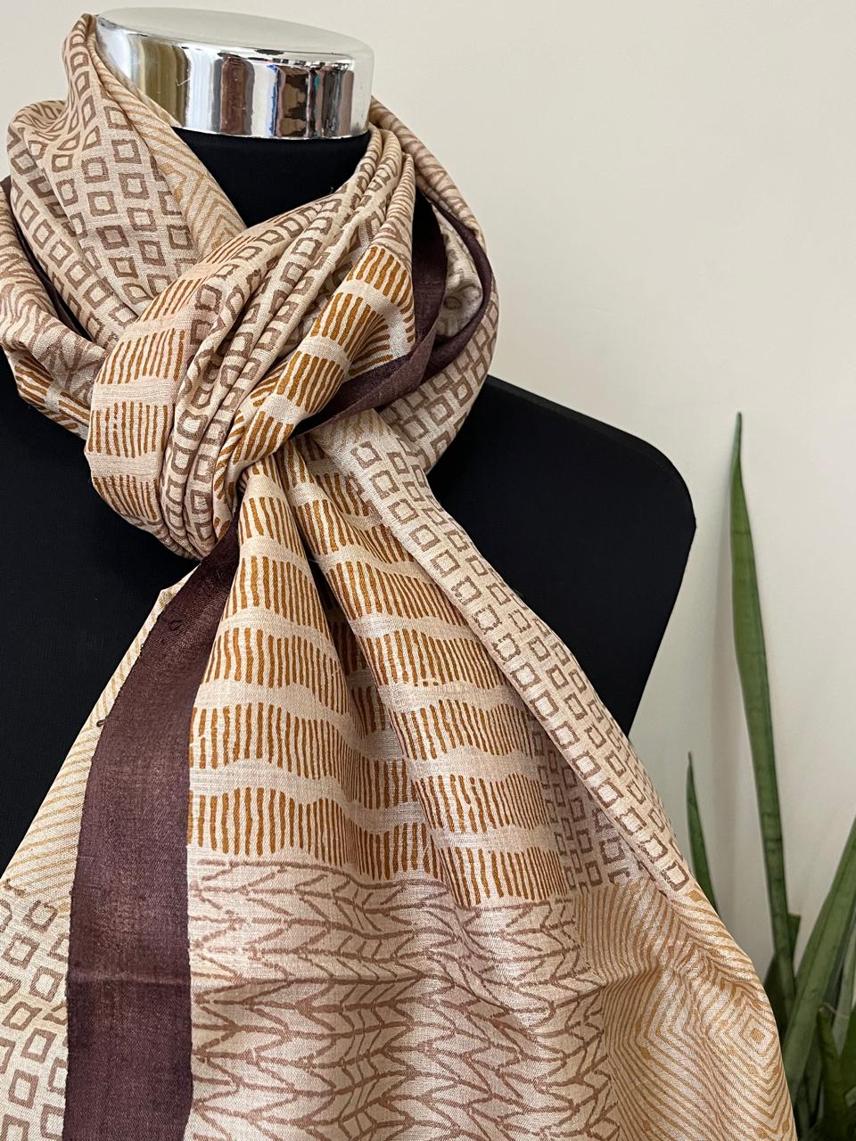 Pure Tussar Silk Handblock Printed Stole