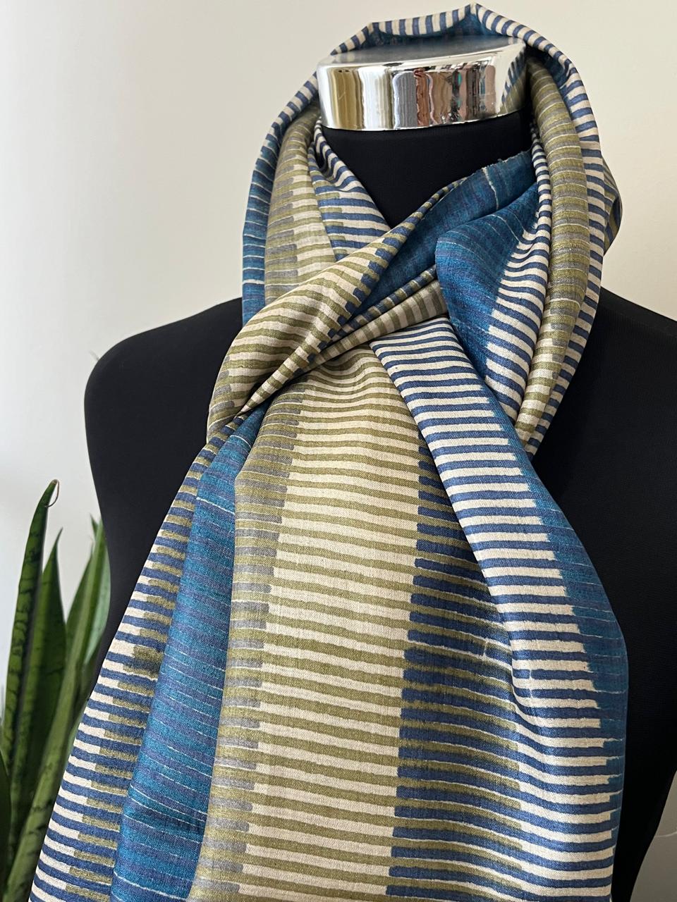 Pure Tussar Silk Handblock Printed Stole