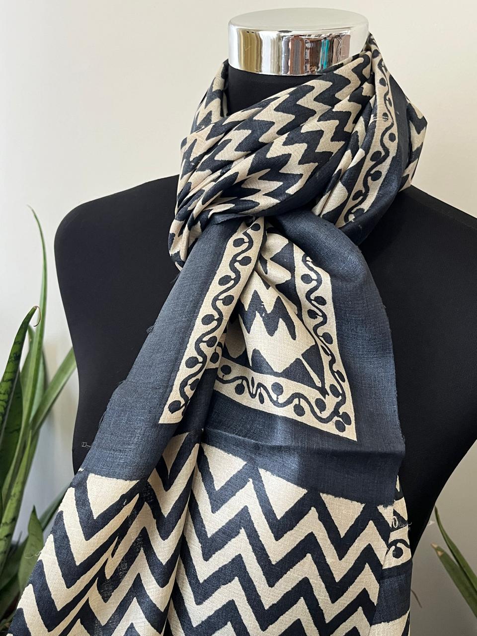 Pure Tussar Silk Handblock Printed Stole