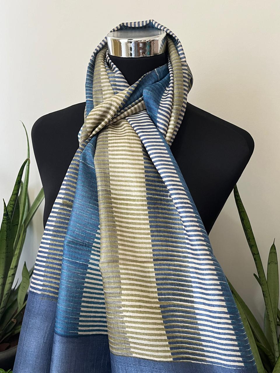 Pure Tussar Silk Handblock Printed Stole