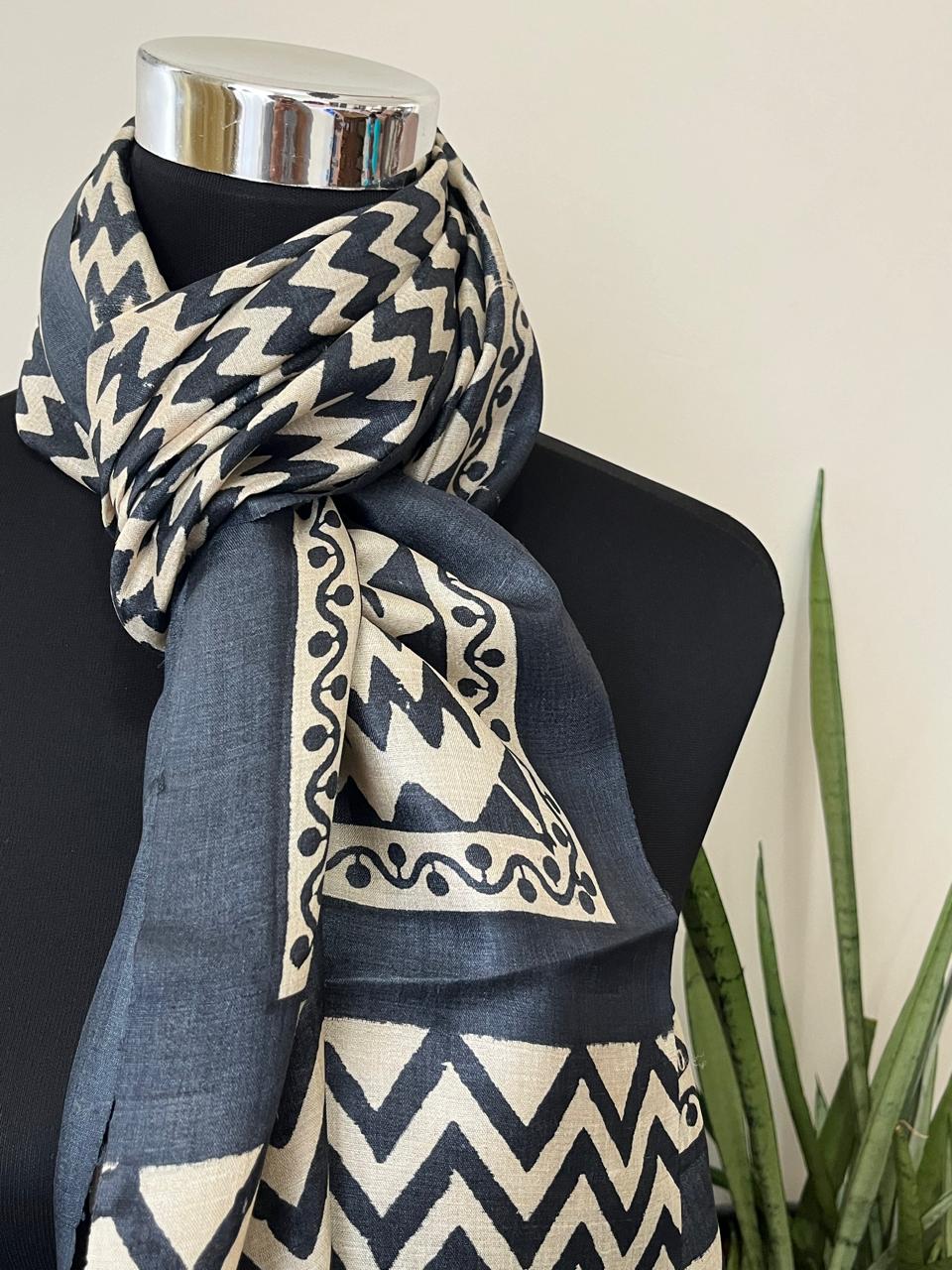 Pure Tussar Silk Handblock Printed Stole