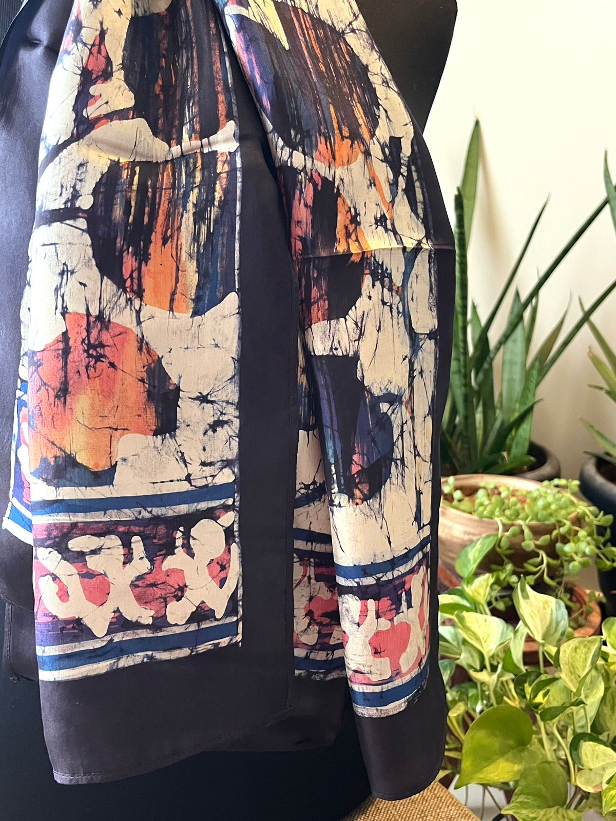 Pure Soft Silk Stole with Hand Wax Batik work