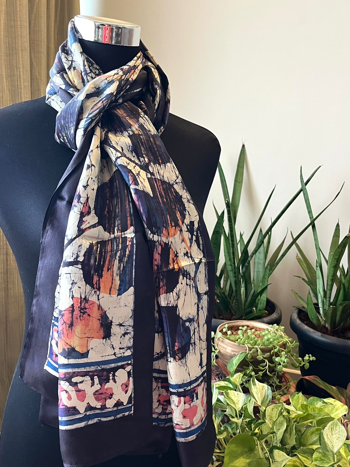 Pure Soft Silk Stole with Hand Wax Batik work