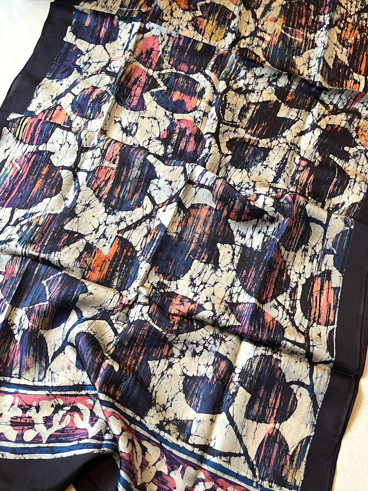 Pure Soft Silk Stole with Hand Wax Batik work