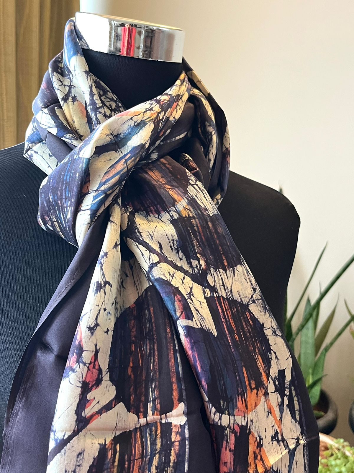 Pure Soft Silk Stole with Hand Wax Batik work