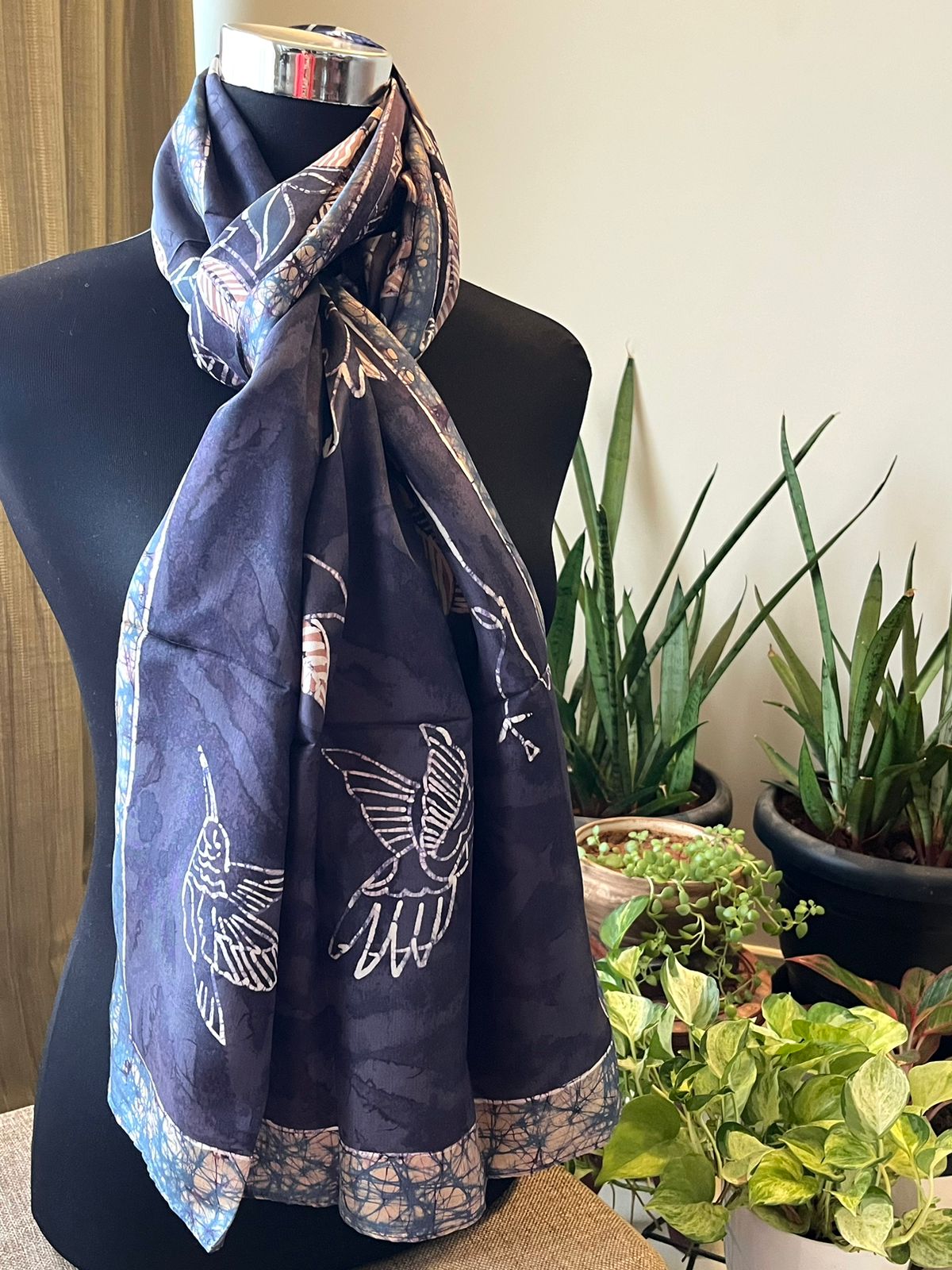 Pure Soft Silk Stole with Hand Wax Batik work