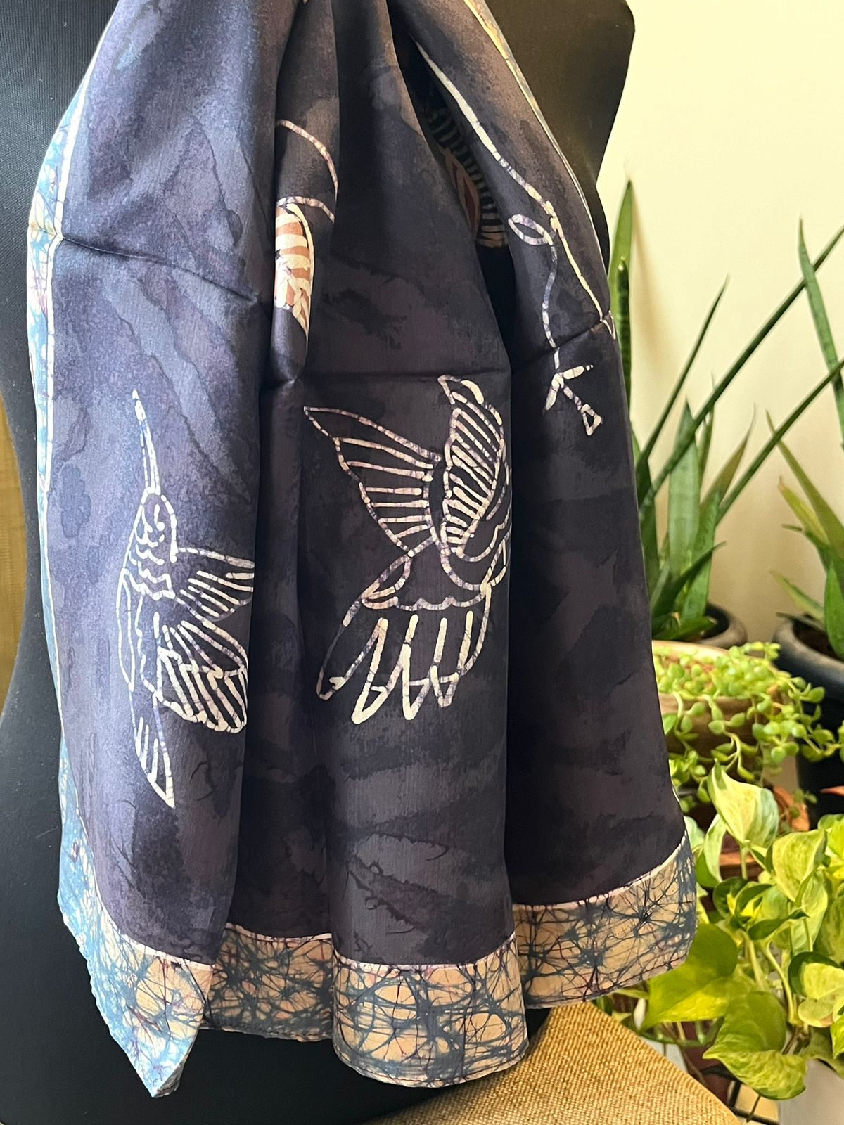 Pure Soft Silk Stole with Hand Wax Batik work