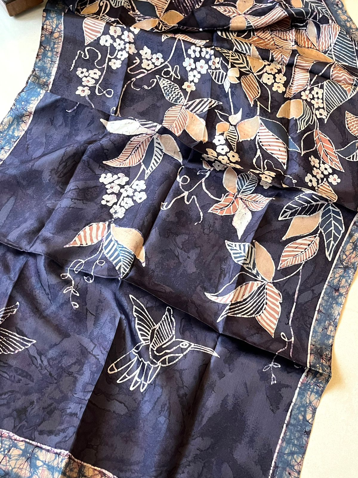 Pure Soft Silk Stole with Hand Wax Batik work