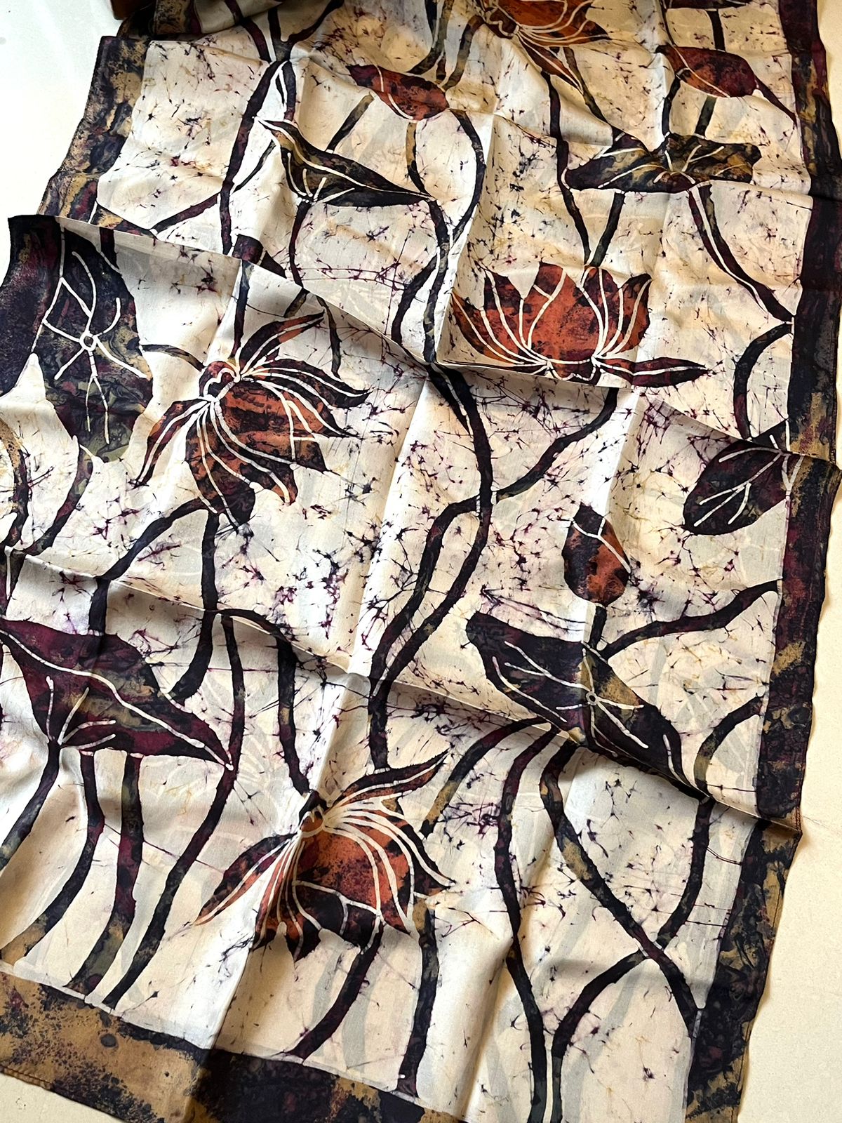 Pure Soft Silk Stole with Hand Wax Batik work