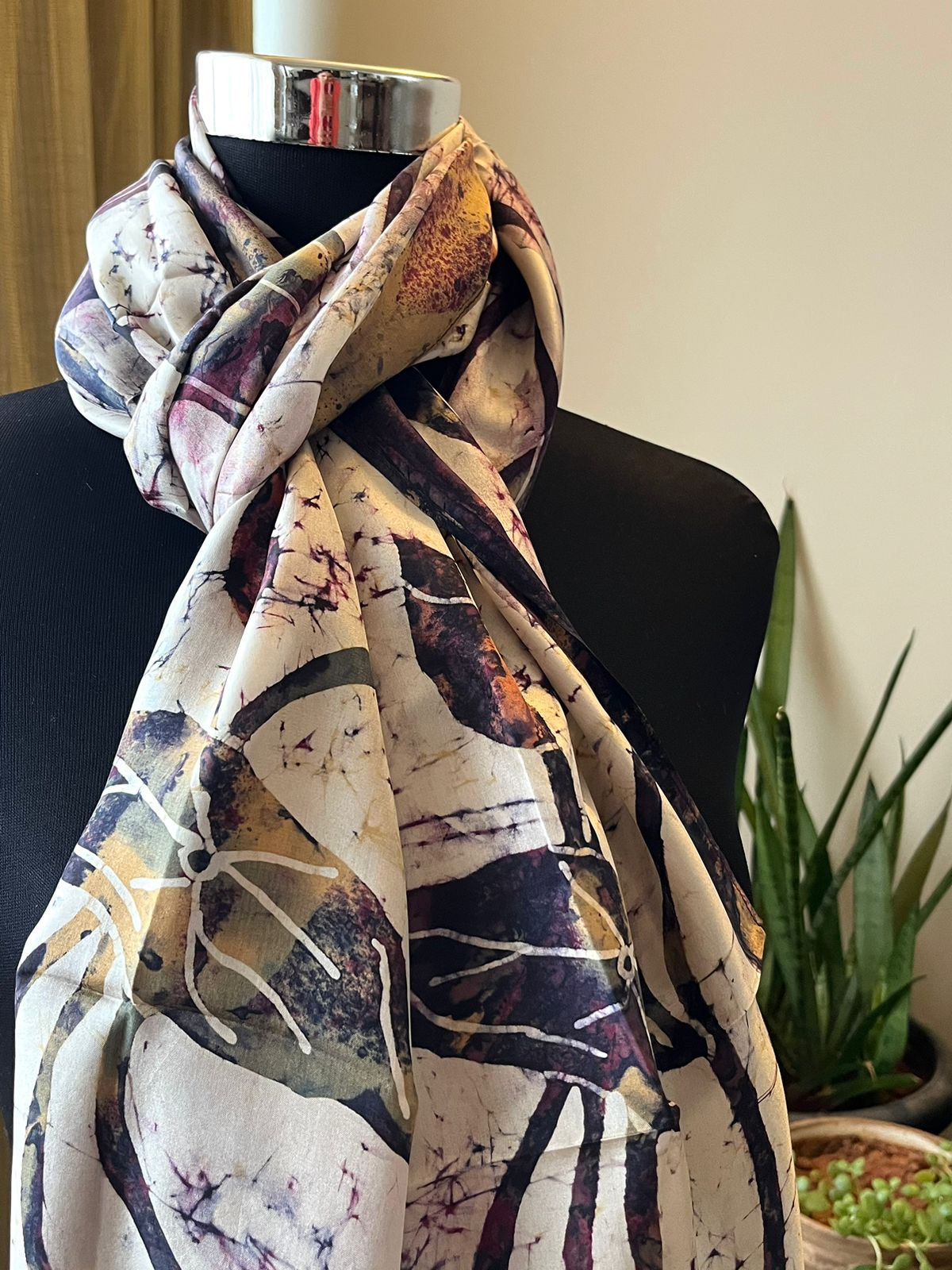 Pure Soft Silk Stole with Hand Wax Batik work