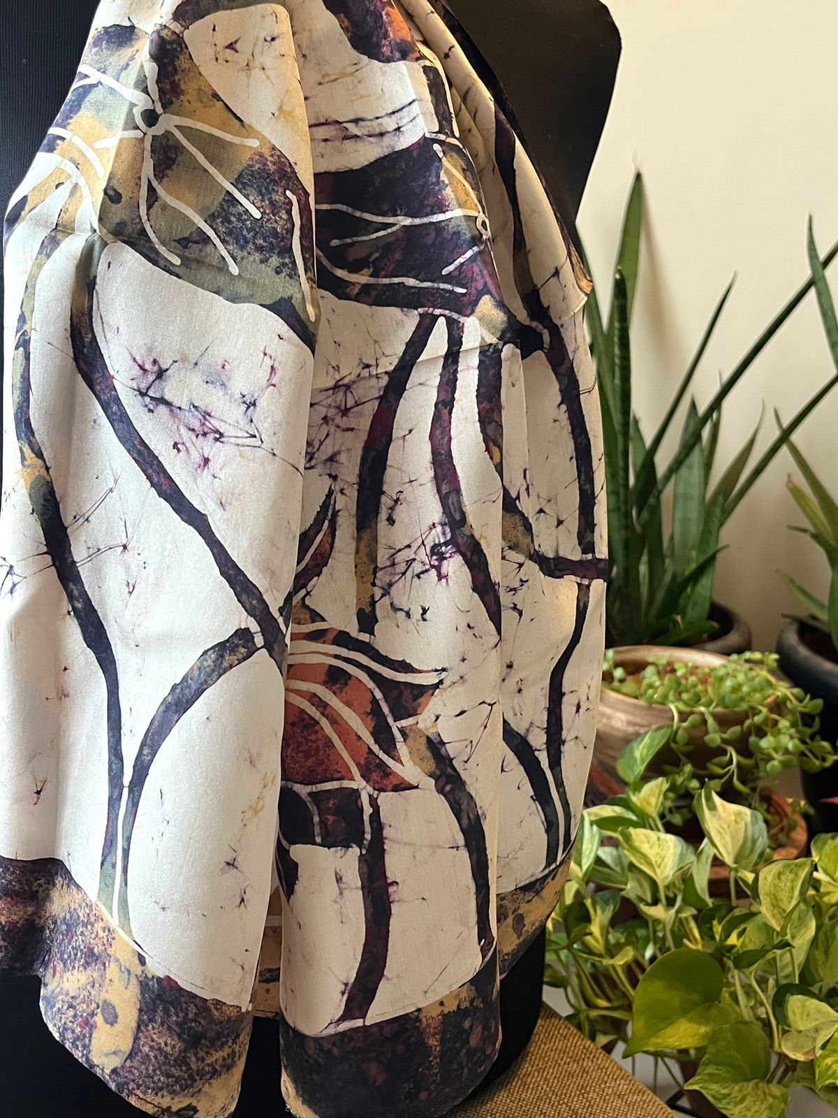 Pure Soft Silk Stole with Hand Wax Batik work