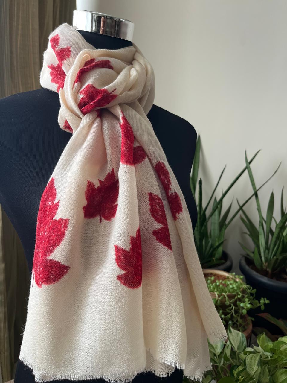 Leaf Printed Pure Wool Handwoven Stoles