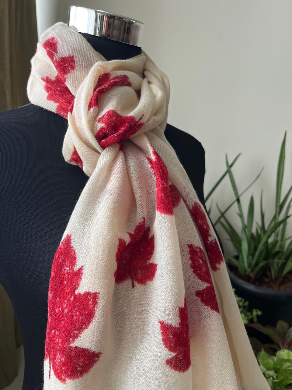 Leaf Printed Pure Wool Handwoven Stoles