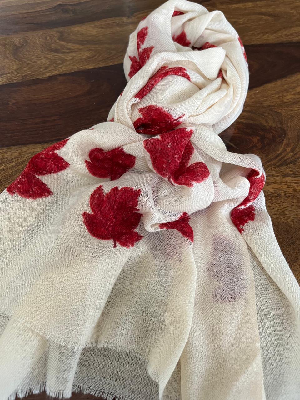 Leaf Printed Pure Wool Handwoven Stoles