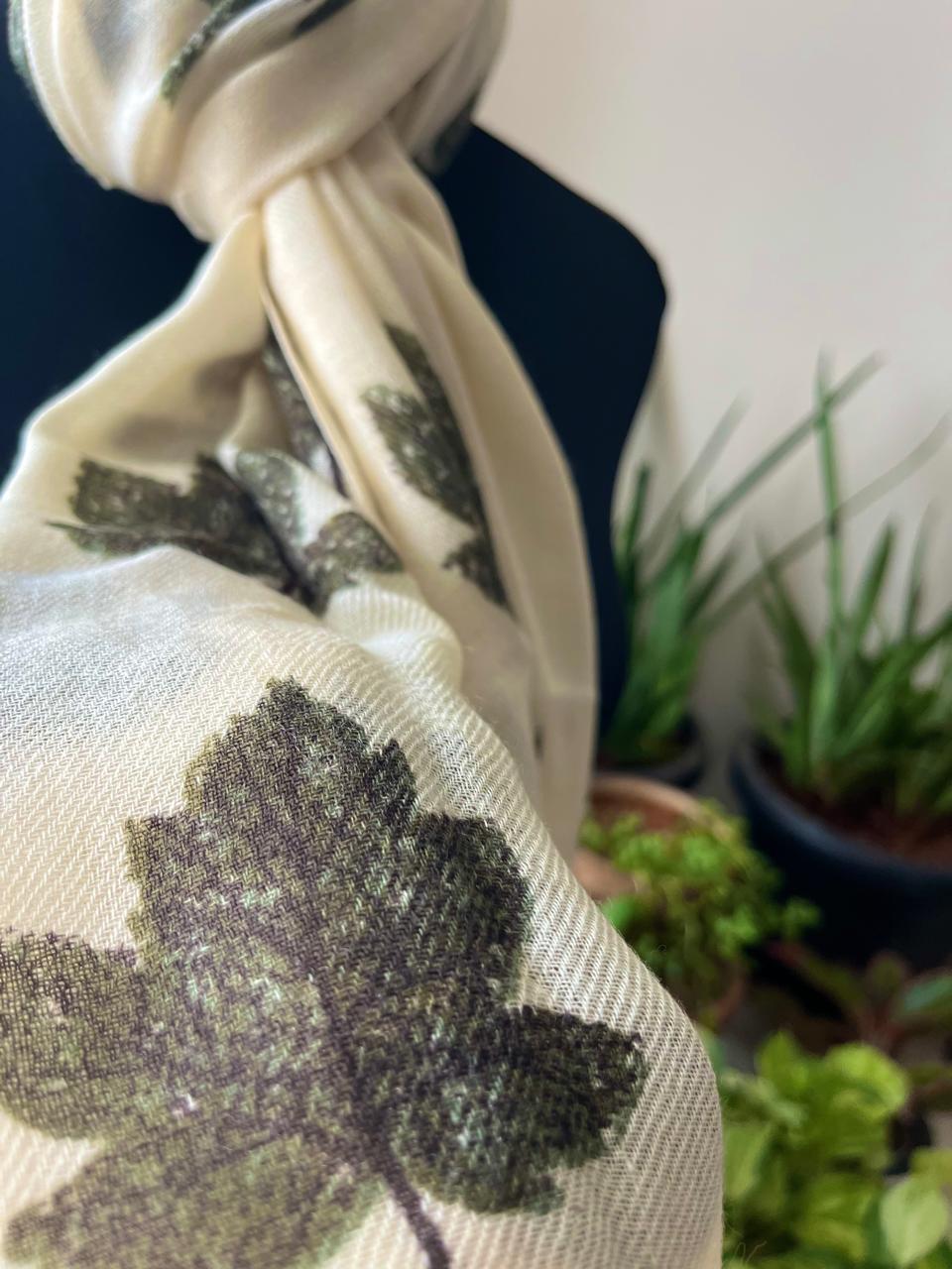 Leaf Printed Pure Wool Handwoven Stoles