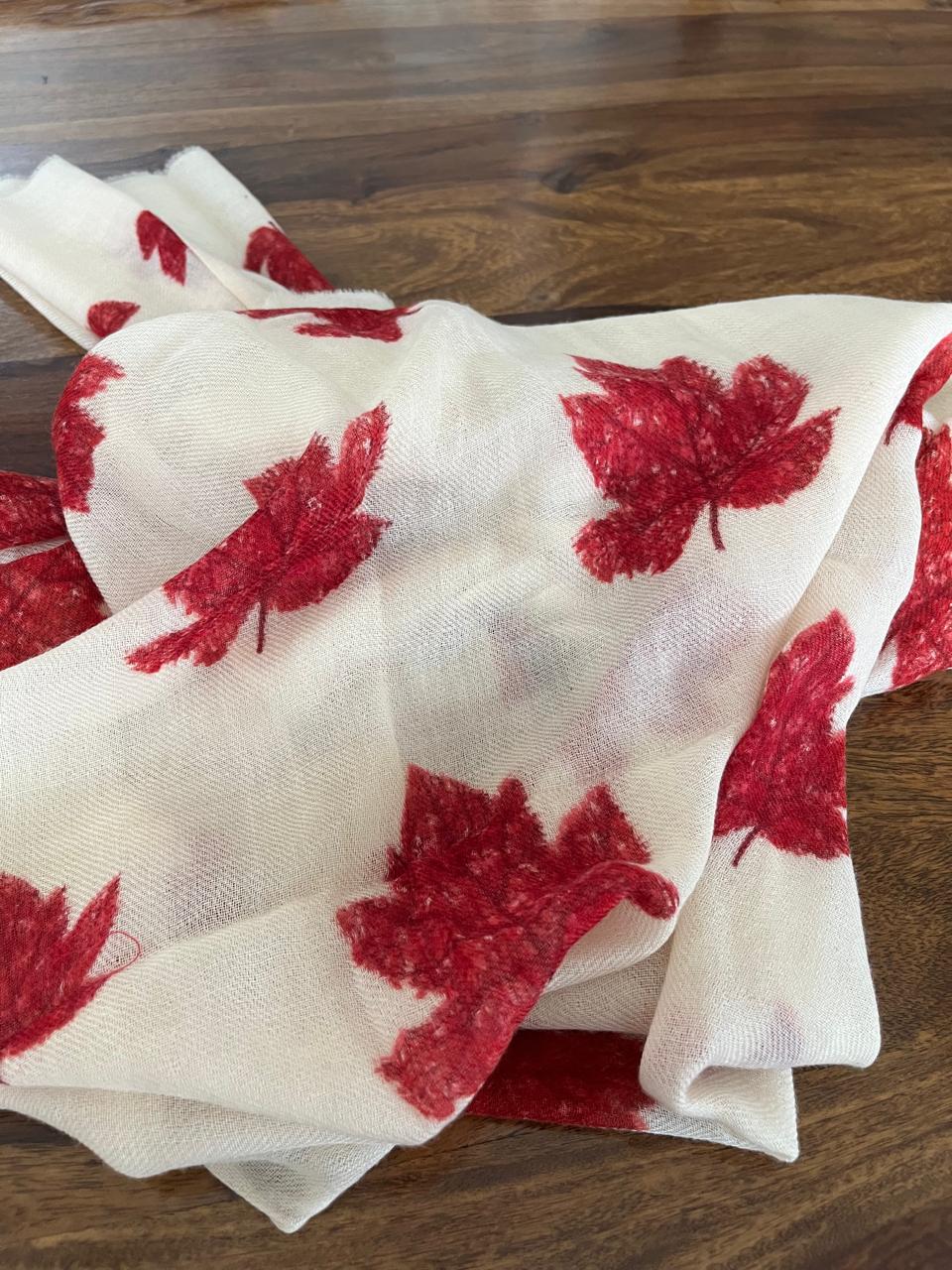 Leaf Printed Pure Wool Handwoven Stoles