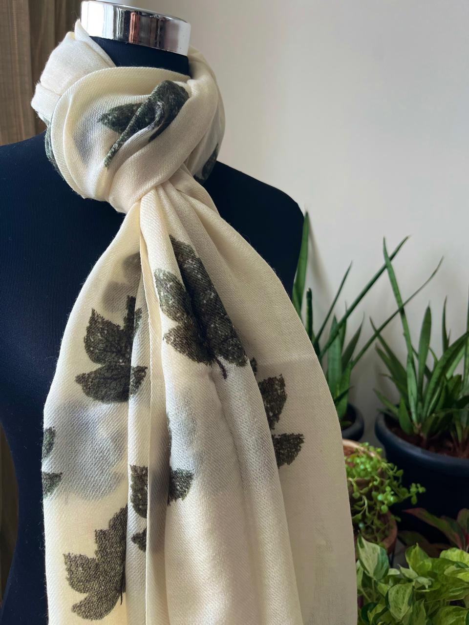 Leaf Printed Pure Wool Handwoven Stoles