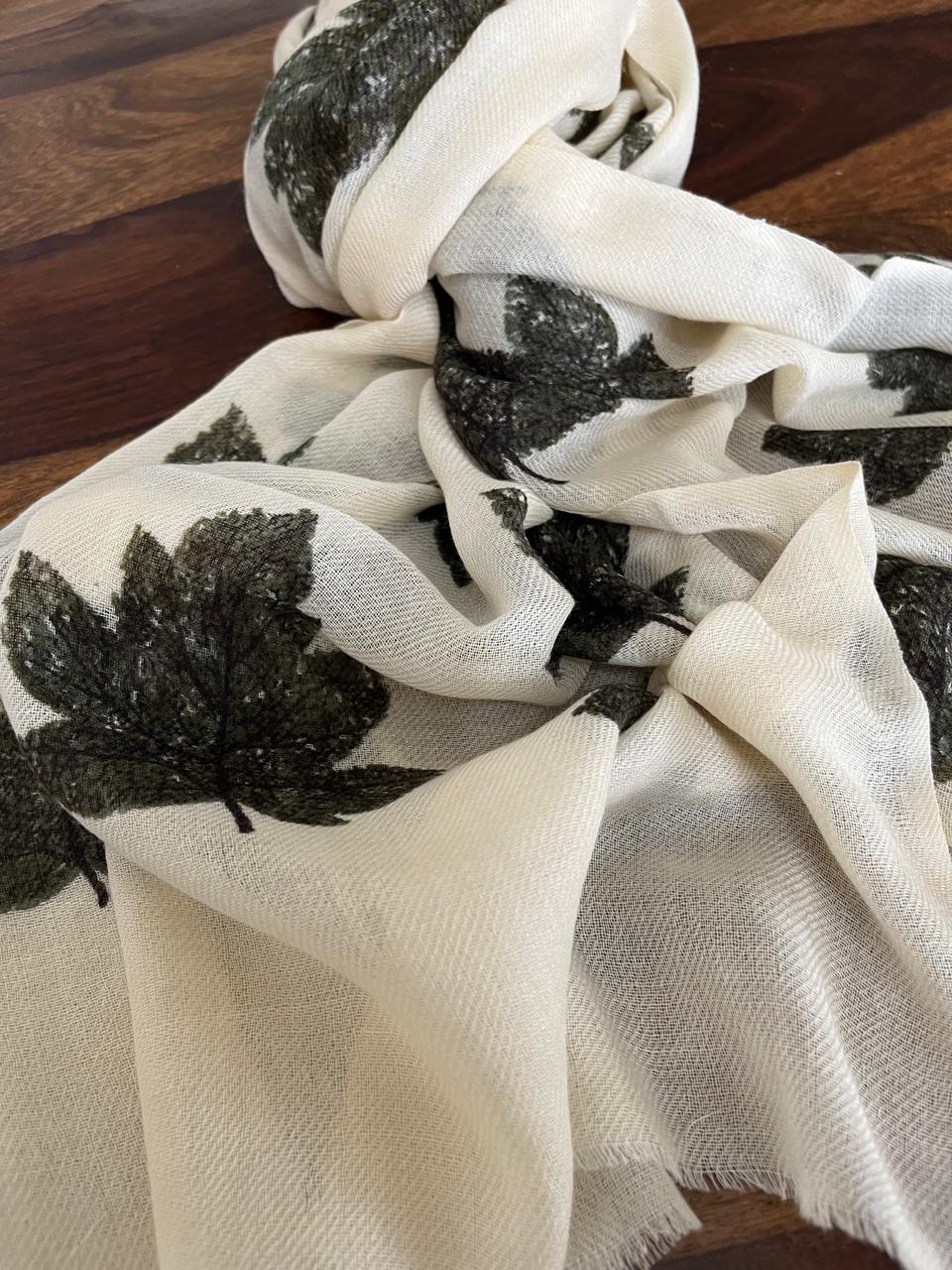 Leaf Printed Pure Wool Handwoven Stoles