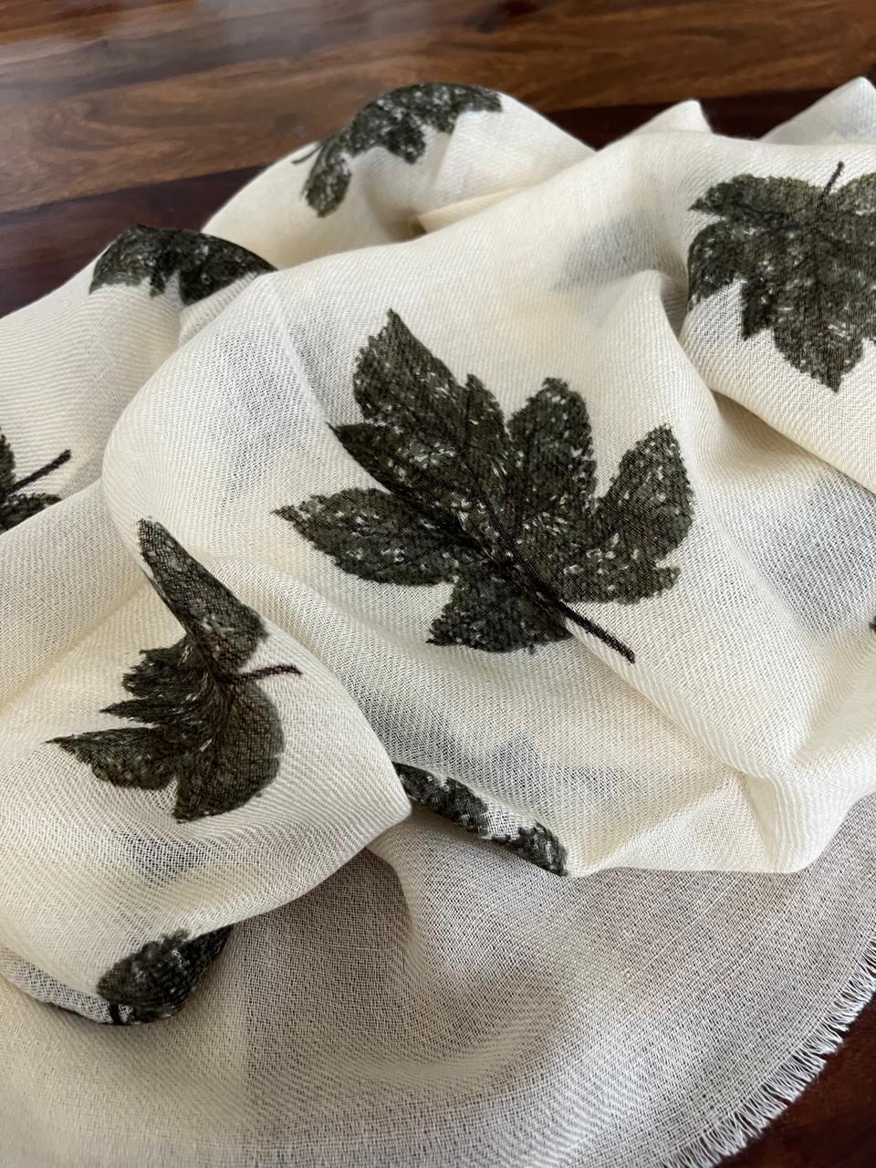 Leaf Printed Pure Wool Handwoven Stoles