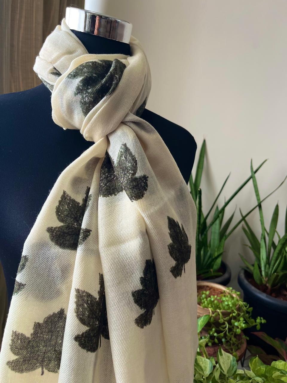 Leaf Printed Pure Wool Handwoven Stoles