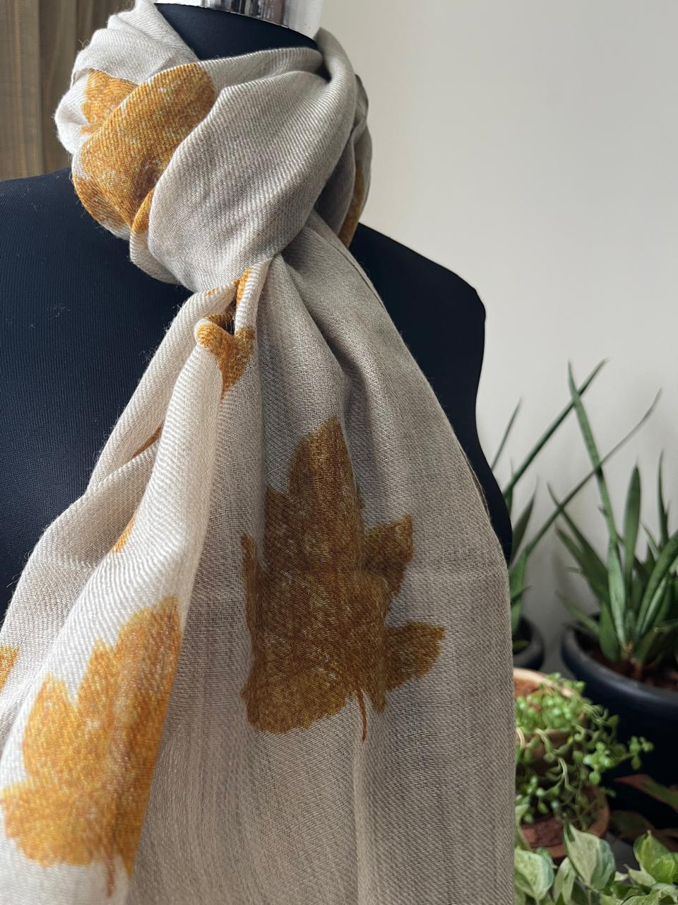 Leaf Printed Pure Wool Handwoven Stoles