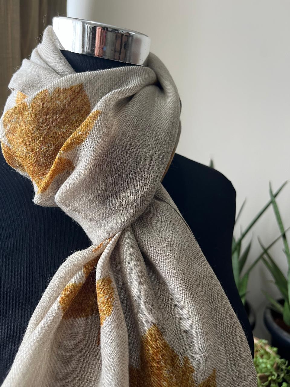 Leaf Printed Pure Wool Handwoven Stoles