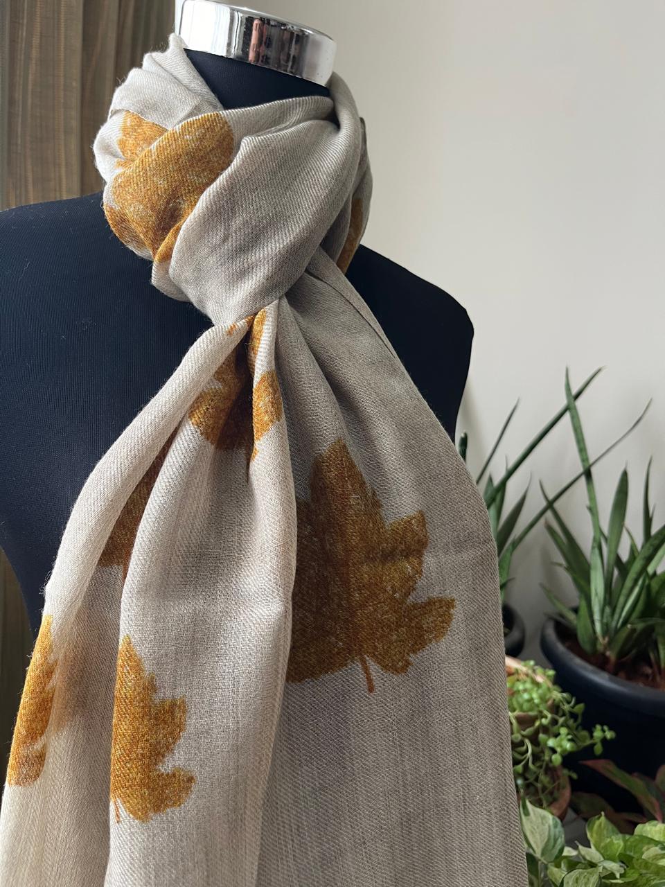 Leaf Printed Pure Wool Handwoven Stoles